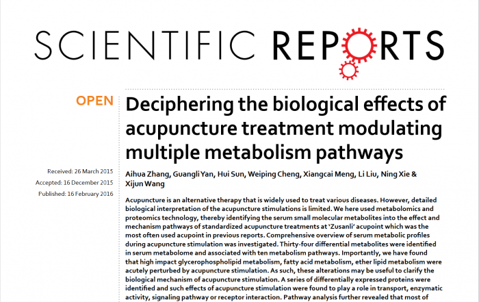 Deciphering the biological effects of acupuncture treatment modulating multiple metabolism pathways